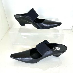 France Mode Black Leather Slip On Low Heel